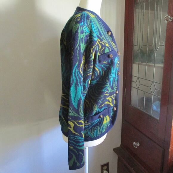Vintage Mixage 80s Abstract Knit Cardigan Sweater Gold Buttons Chunky Artsy M - Picture 5 of 17